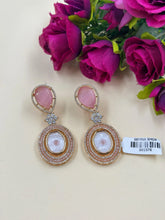 Elegant Pink Stones And Mother of Pearl Dangler Earrings With American Diamonds | Weddings And Festive Earrings